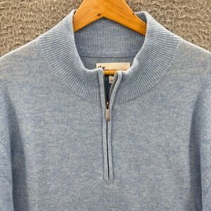 The Commons Cashmere Sweater Mens XL Blue 1/4 Zip Soft Pullover Preppy Outdoor